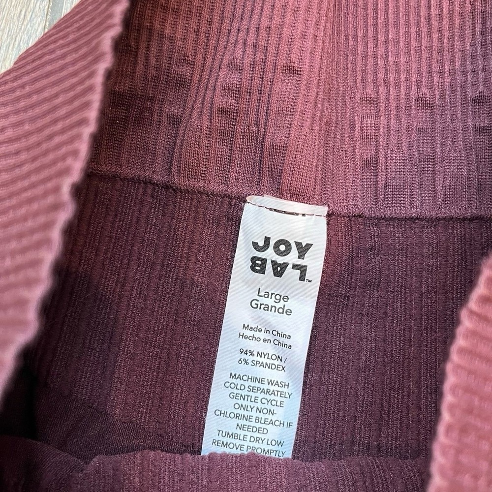 JoyLab Leggings Burgundy High Waisted Seamless Ribbed‎ Waistband Womens Large - Picture 3 of 7